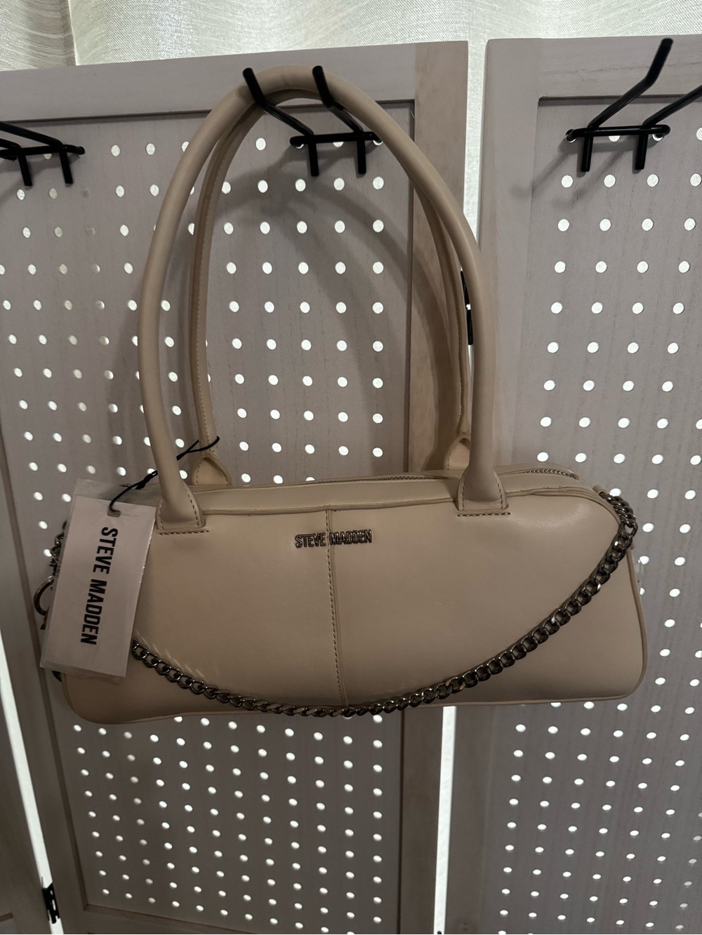Steve Madden Beige Shoulder Bag with Chain Detail
